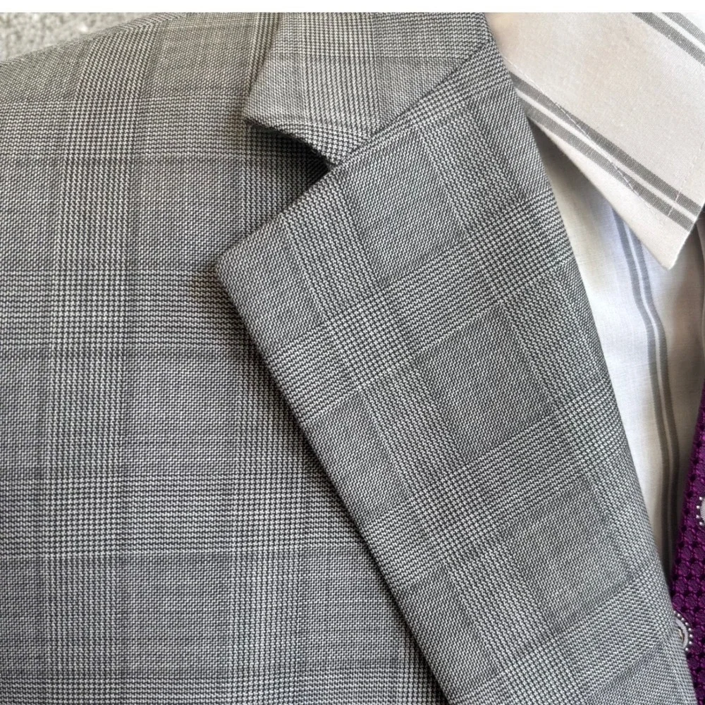Samuelsohn Suit 50R 44x31+ Gray Super 110s Wool Glen Plaid Canada Luxury Classic